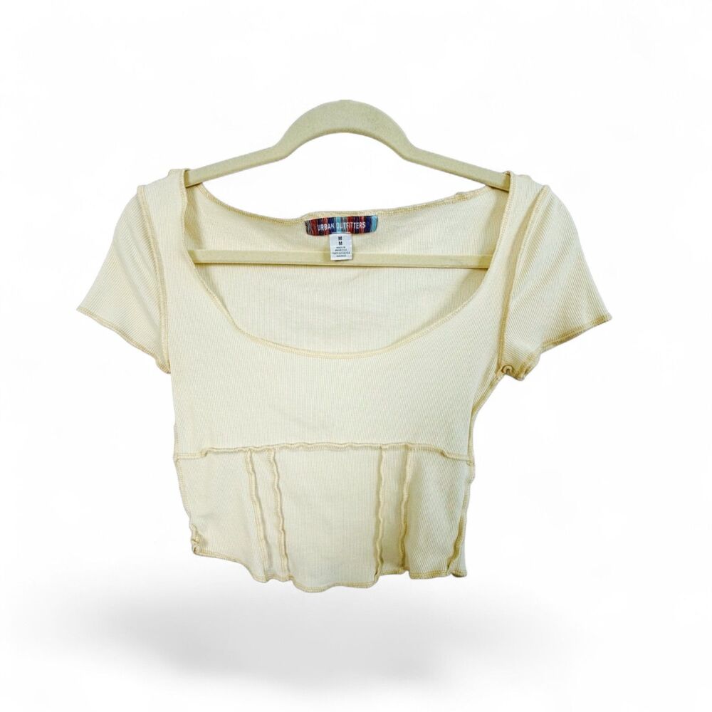 urban outfitters ribbed corset crop y2k baby tee coquette yellow women's top m